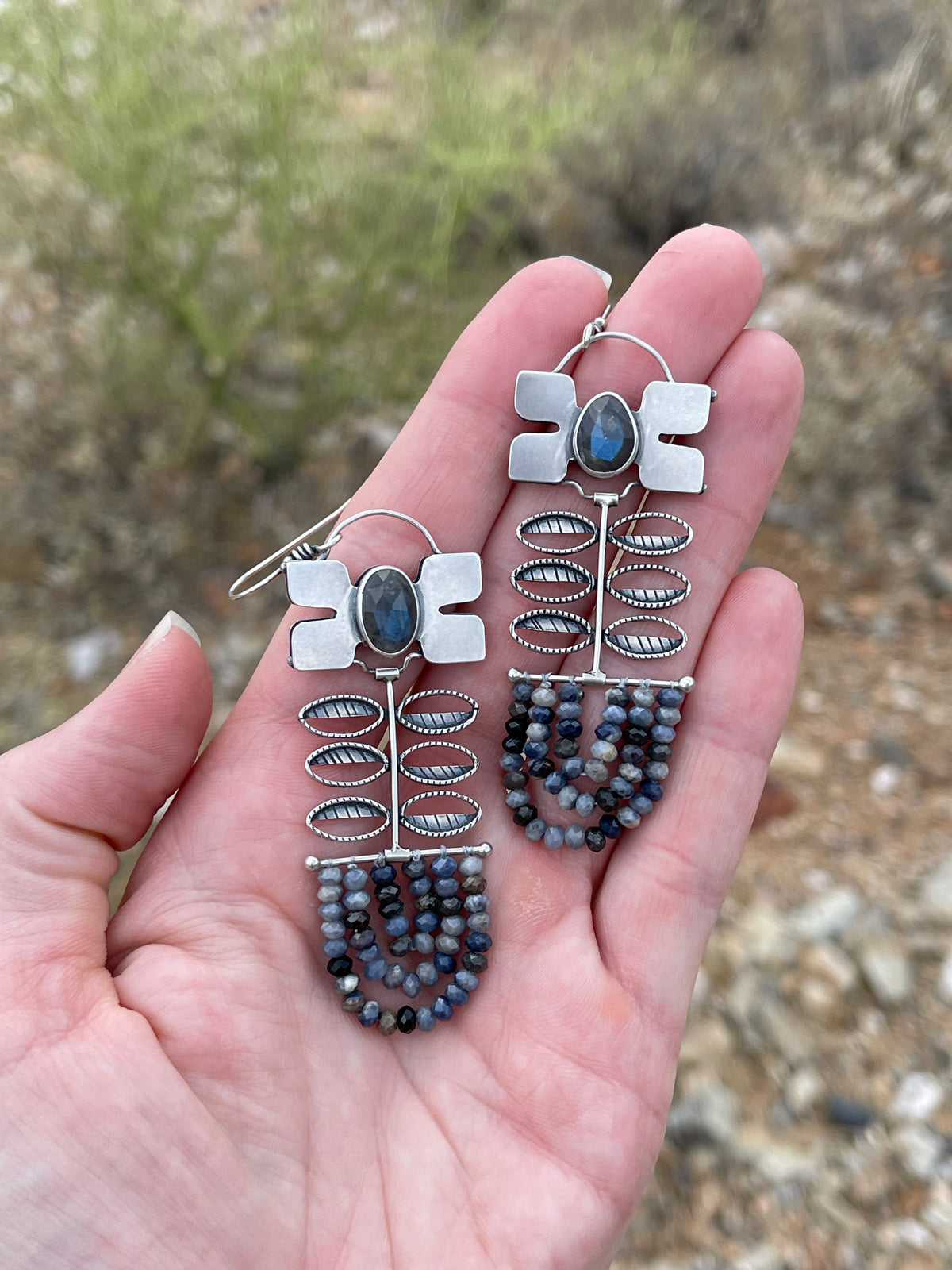 BLÓM Earrings // Labradorite + Blue Sapphire