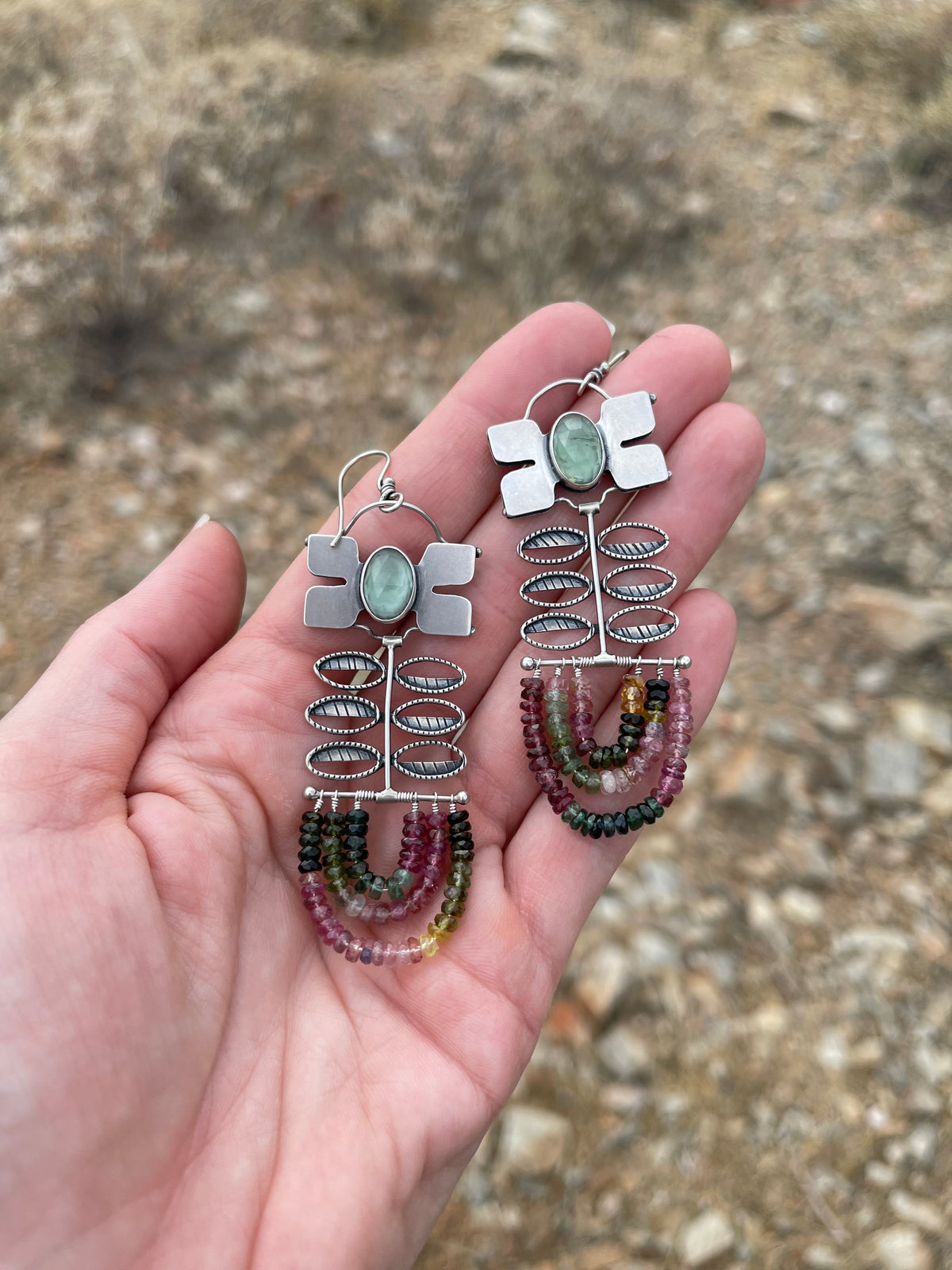 BLÓM Earrings // Sage Green Apatite + Tourmaline