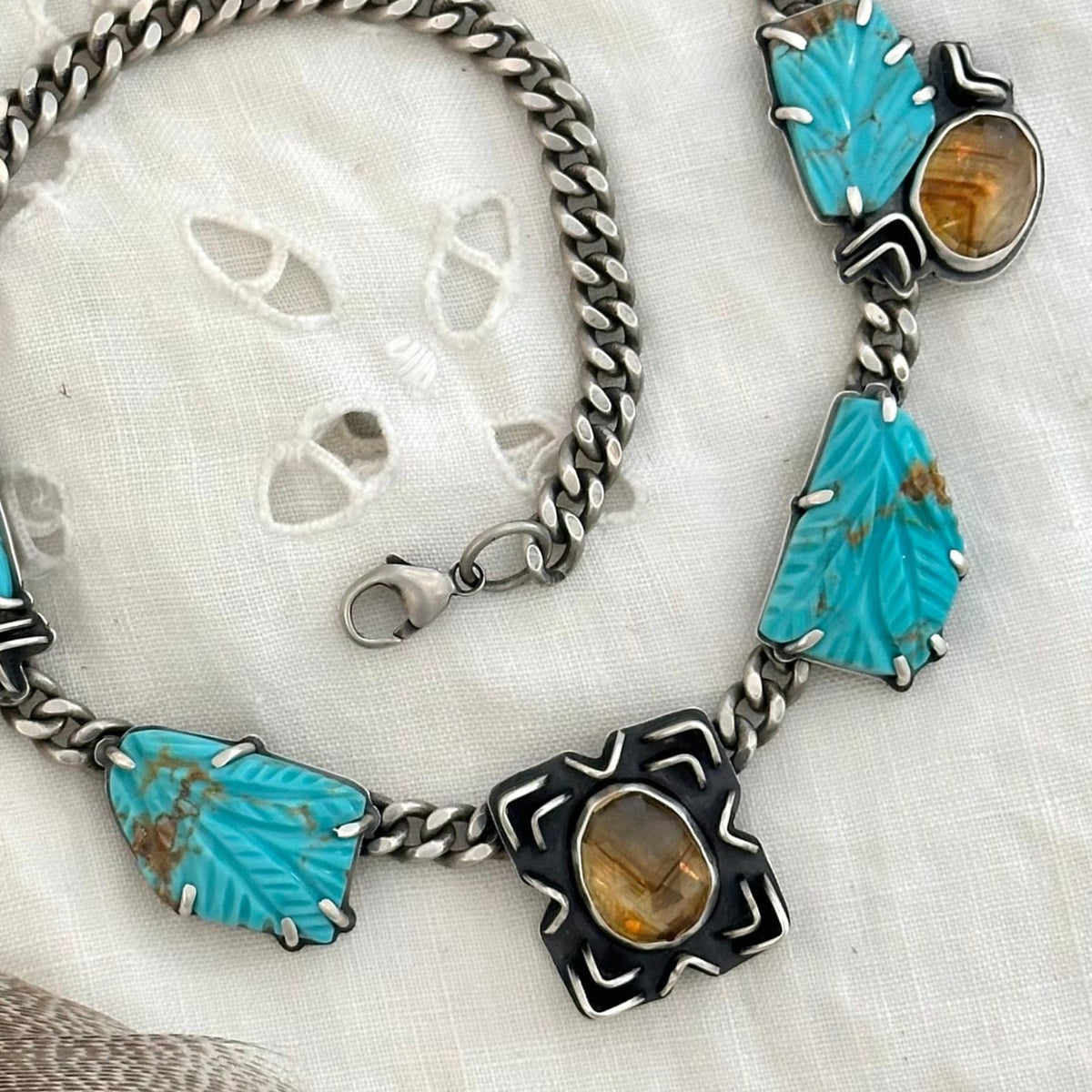 Carved Kingman + Brandy Citrine // Statement Choker No. 2