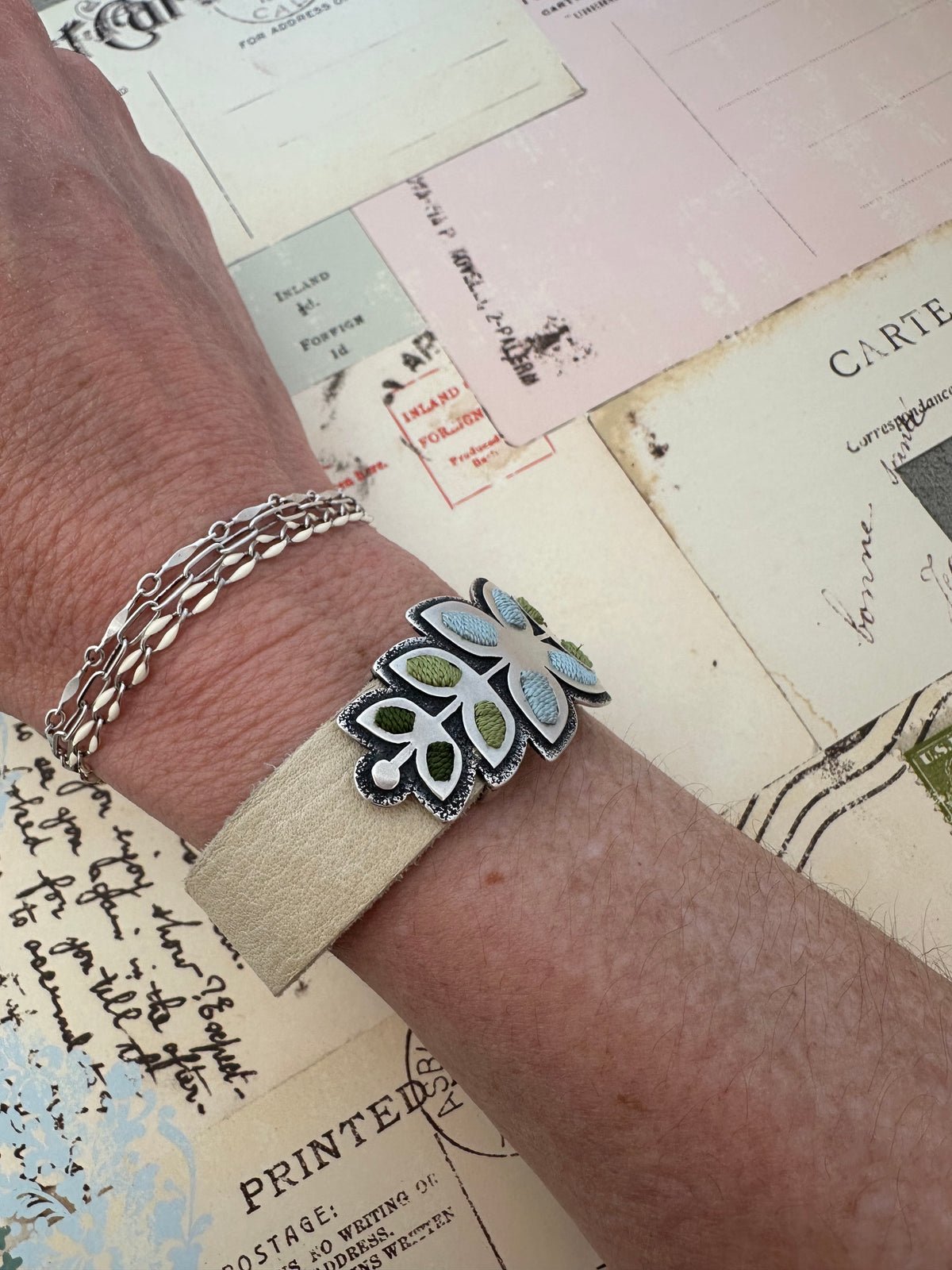 Nordic Garden Bracelet // Silver, Silk + Leather