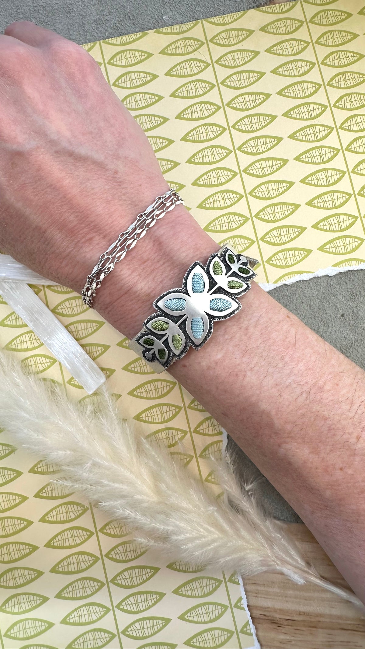 Nordic Garden Bracelet // Silver, Silk + Leather
