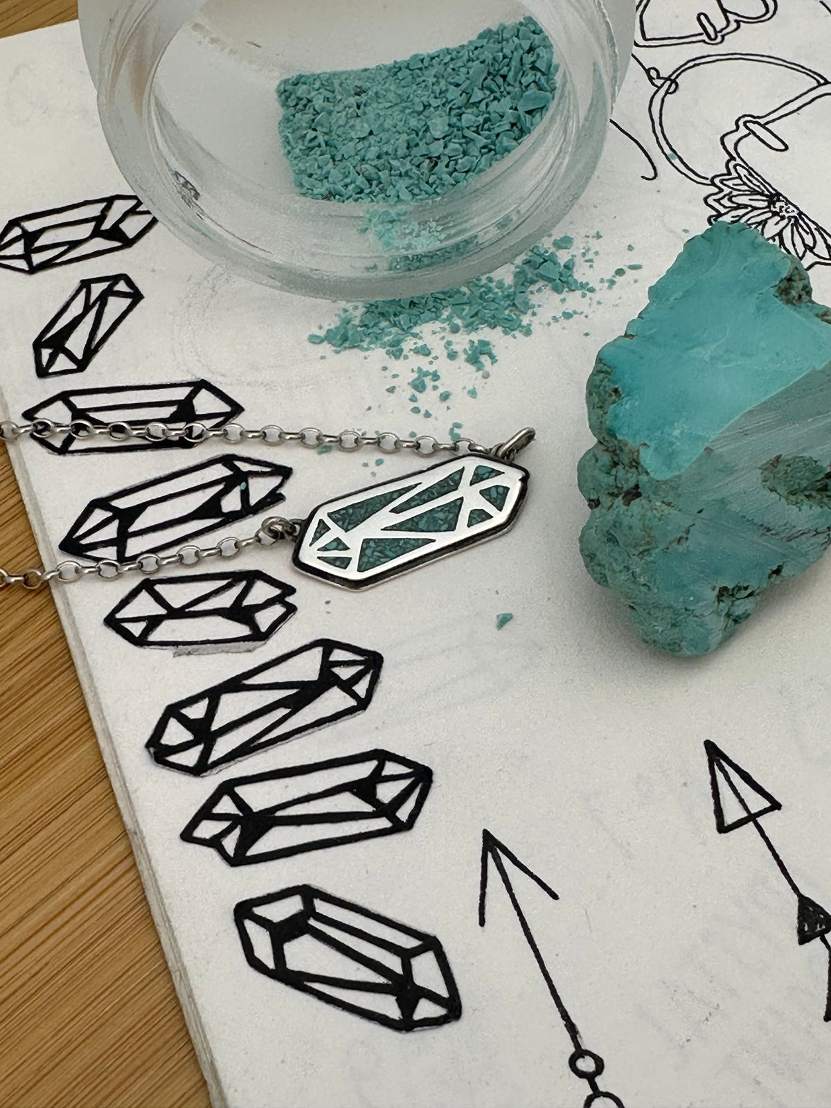 Petite Crystal Point Necklace // Royston Turquoise Inlay