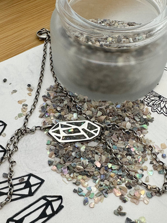 Petite Crystal Point Necklace // Green Abalone Inlay