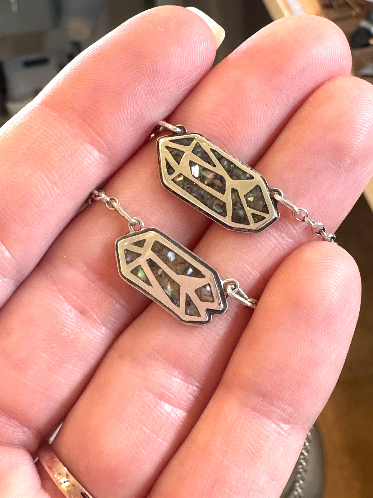 Petite Crystal Point Necklace // Green Abalone Inlay