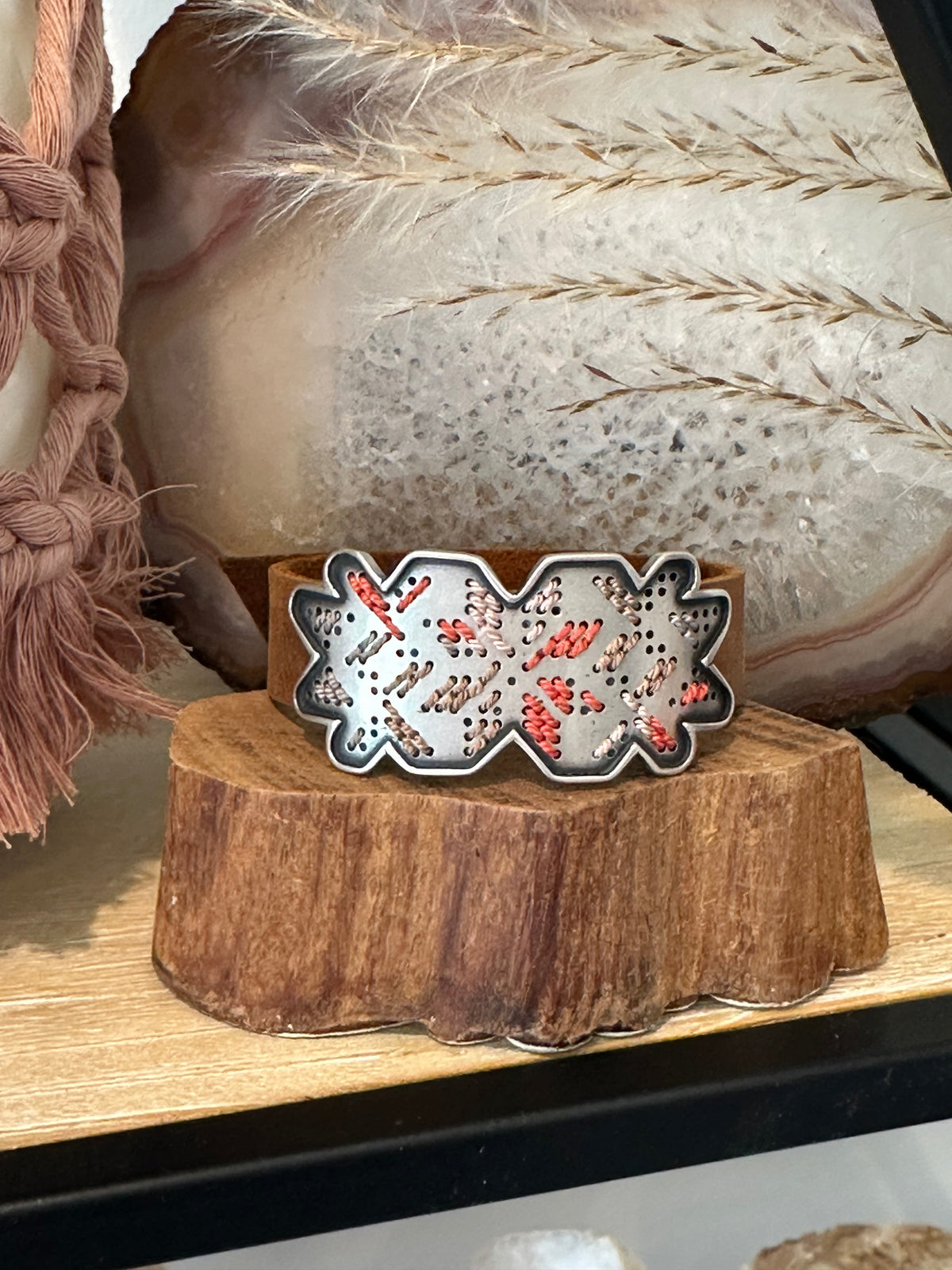 Fair Isle Bracelet // Silver, Silk + Leather